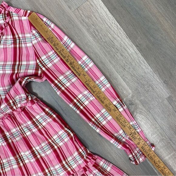 J. Crew Factory Plaid Ruffle Trim Tiered Shift Dress Pink 6 - Picture 13 of 14